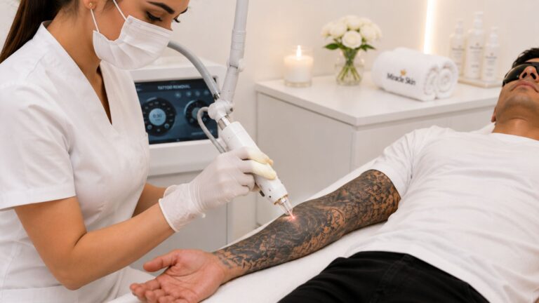 Laser tattoo removal process skin treatment